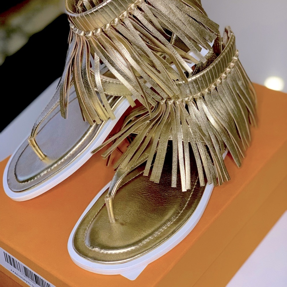 Tod’s Nubuck Gold Fringe Sandals size 35.5 “Rare!” - Picture 6 of 9